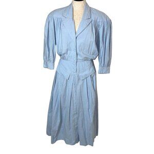 E.D. Michaels Womens Dress Blue Size 12 Vintage Puff Sleeve Fit Flare Cotton